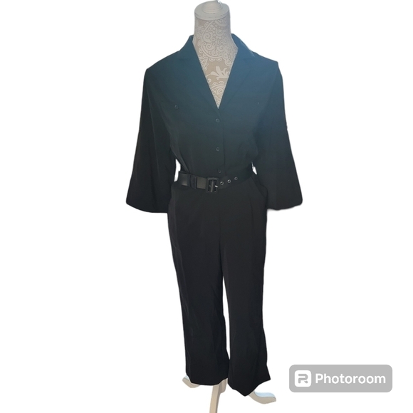 Commense Pants - NWT commense utility black zip fly button blouse jumpsuit with pockets Size smal